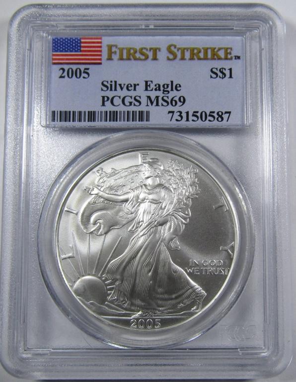 2005 AMERICAN SILVER EAGLE PCGS MS-69 (1 of 4)