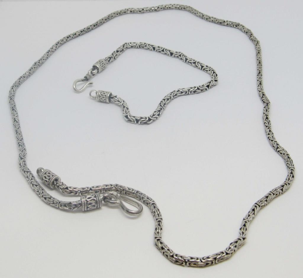 SET! INDIA STERLING BYZANTINE STYLE NECKLACE/: CHAIN WITH MATCHING BRACELET-NECKLACE MEASURES 24 INCHES & BRACELET MEASURES 8 INCHES-TOTAL 29 DWT