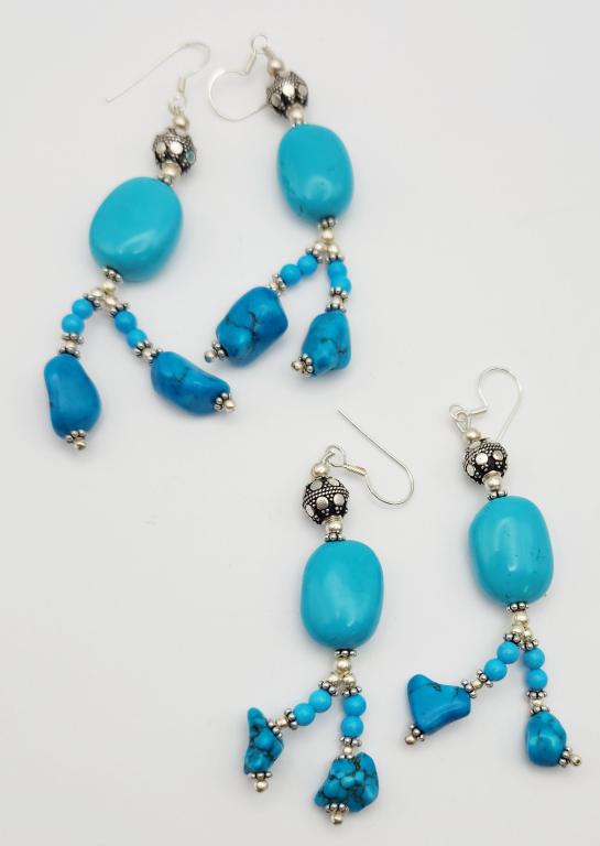 PRETTY BLUE STONE & STERLING EARRINGS: (2) SETS - NEW INVENTORY