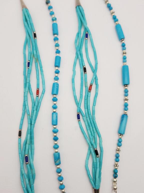 4-FAUX TURQUOISE & 925 BEADED BRACELETS: TOTAL 13 DWT