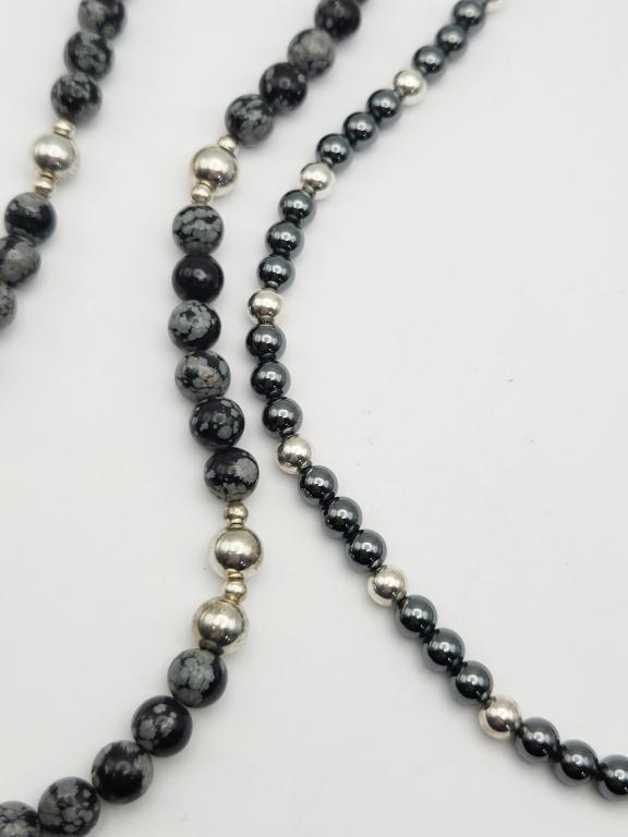 HEMATITE / STERLING & OBSEDIAN / STERLING: NECKLACE LOT - BOTH NEW STOCK 15" & 18" ( 43 dwt)