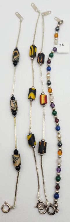 4-STERLING BRACELETS WITH CLAY AND MULTI: COLORED BEADED ACCENTS TOTAL 7 DWT
