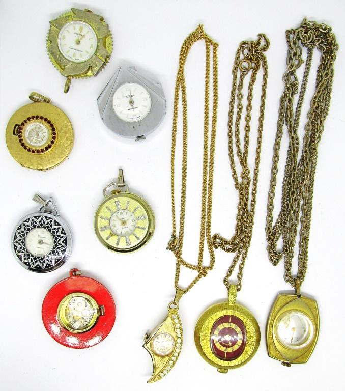 (9) LADIES PENDANT WATCHES - VINTAGE LOT: SEMAG, FIELDSTON, (2)LUCERNE, HERITAGE, CARAVELLE, HYDEPARK, WEBSTER, NAMO - UNTESTED