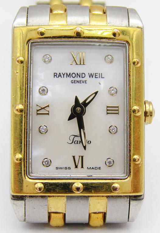 RAYMOND WEIL "TANGO" 5971 SWISS MADE WATCH: NICE PRE-OWNED TWO TONE WATCH with DIAMONDS - UNTESTED