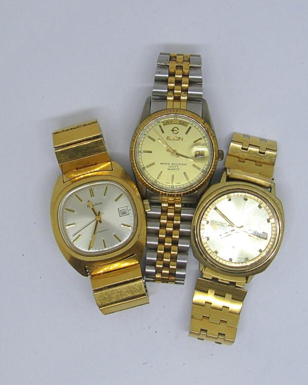 (3) MEN's WRIST WATCHES - ELGIN, SEIKO, (1 of 3)