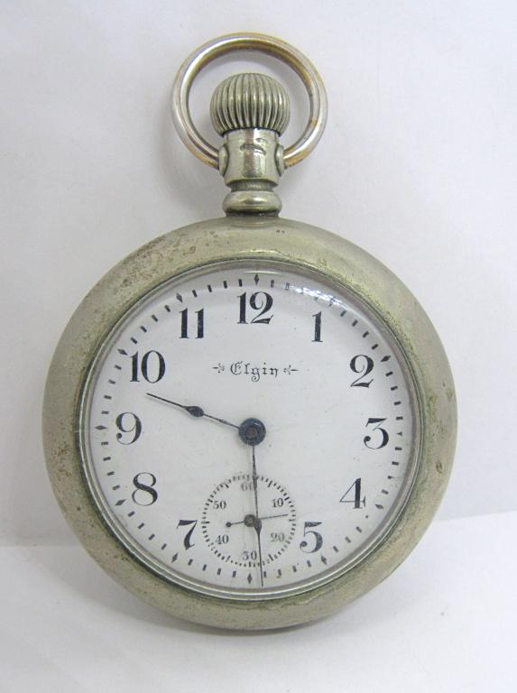 1898 ELGIN 18 size POCKET WATCH: GRADE 179, SERIAL #7384770, 7j, OPENFACE - NOT RUNNING WOUND TIGHT needs repair