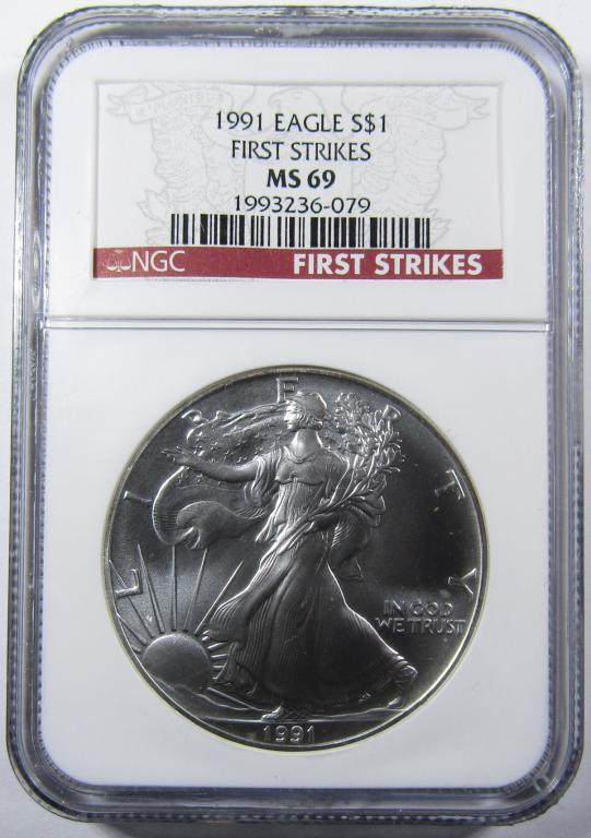 1991 AM. SILVER EAGLE, NGC MS-69 FIRST STRIKE (1 of 4)