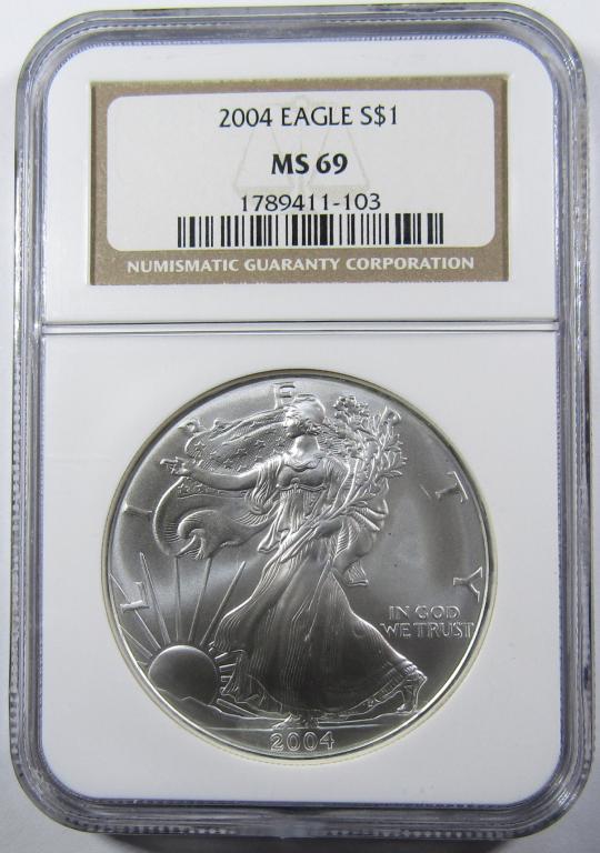 2004 AM. SILVER EAGLE, NGC MS-69 (1 of 4)