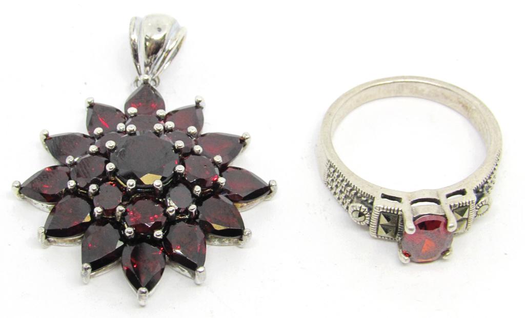STERLING & GARNET PENDANT & RING (1 of 4)