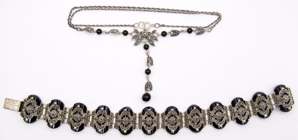 VINTAGE NF 925 BLACK ONYX MARCASITE BRACELET (1 of 5)