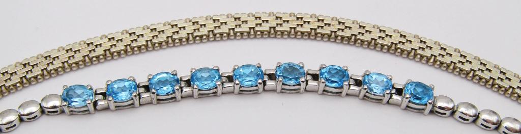 2-STERLING FASHION TENNIS BRACELETS: (1)ITALY: WOVEN STYLE & (1)WITH TOPAZ STONES-TOTAL 14 DWT