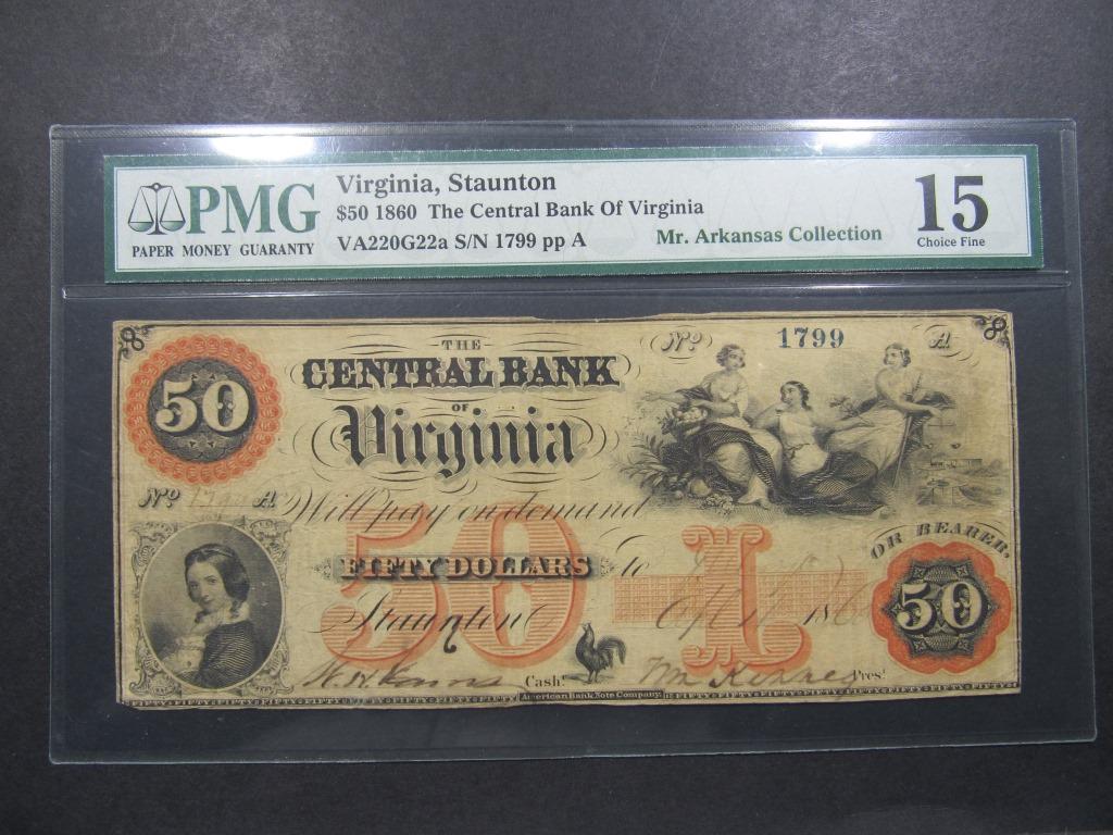 1860 CENTRAL BANK of VIRGINIA $50 PMG 15 (1 of 2)