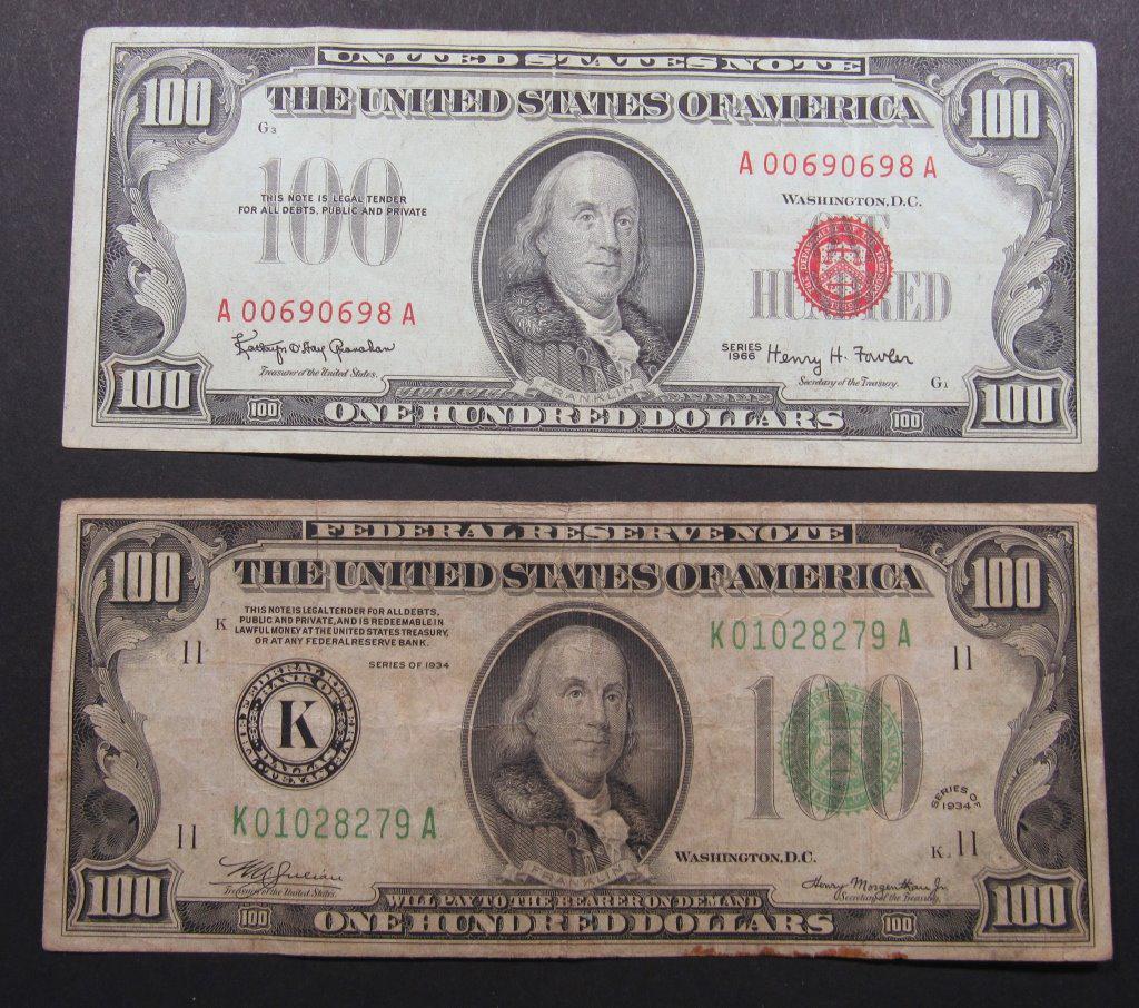 (2) $100 CURRENCY NOTES 1934 & 1966 RED SEAL (1 of 2)