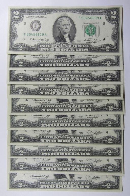 (10) 1976 BICENTENNIAL $2 FED RSV NOTES AU/UNC (1 of 2)