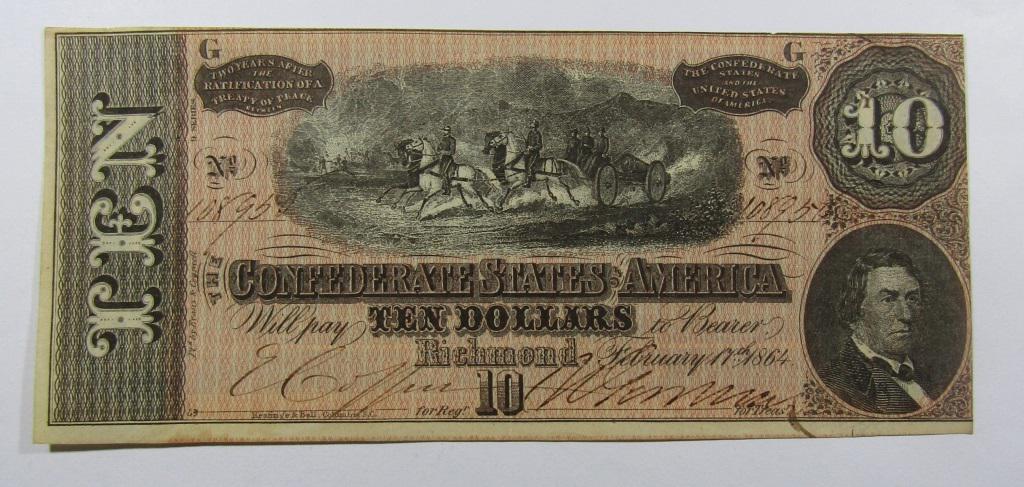 1864 $10 CONFEDERATE STATES of AMERICA: RICHMOND, VA- NICE CONDITION