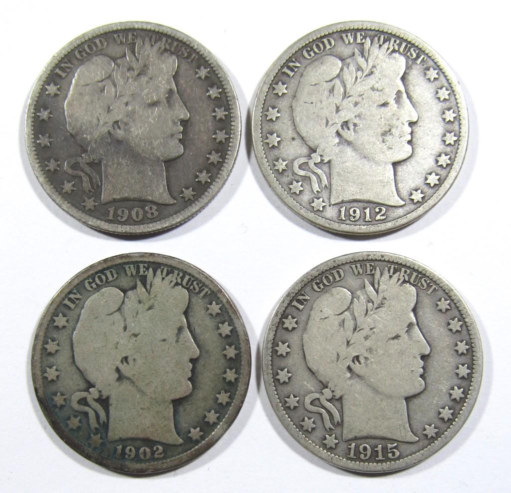 Lot of 4 SEMI-KEY BARBER HALF DOLLARS (1 of 2)
