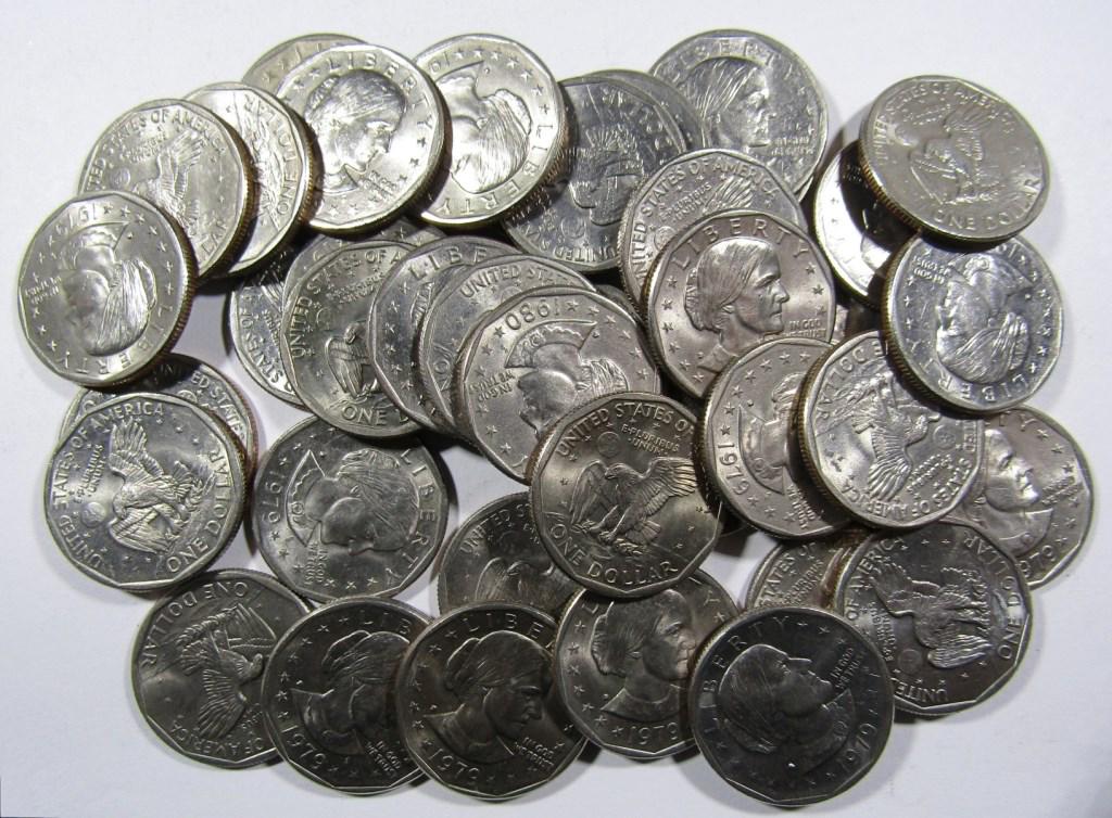 40- SUSAN B ANTHONY DOLLARS: MOSTLY 1979 - FEW 1980 - CIRC or BETTER