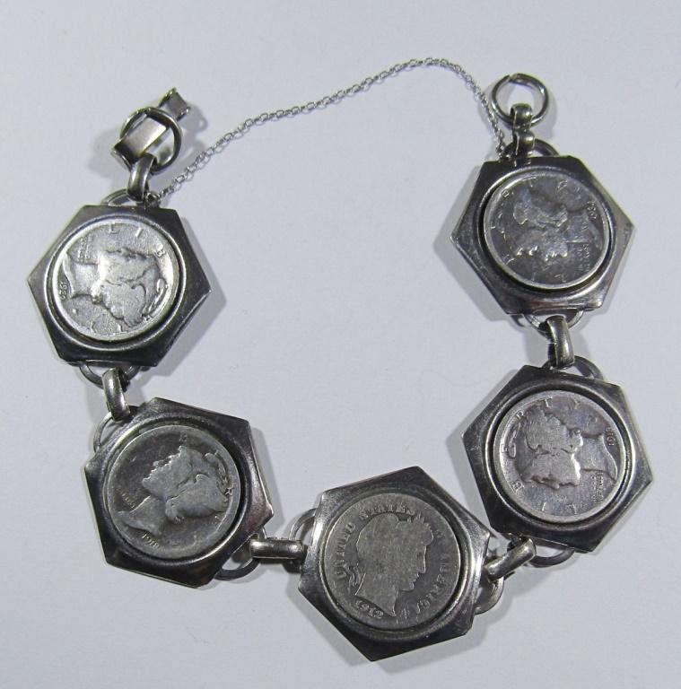 SILVER DIME BRACELET (4) MERCURY (1) BARBER (1 of 3)