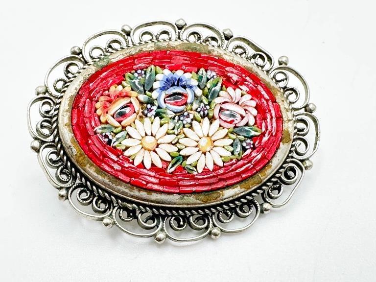 RED FLORAL MOSIAC BROOCH (1 of 2)