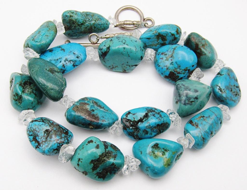 17 INCH TURQUOISE BEADED NECKLACE WITH CRYSTAL (1 of 2)