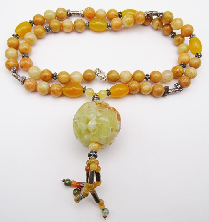 NATURAL YELLOW JADE & 925 BEADED NECKLACE (1 of 4)