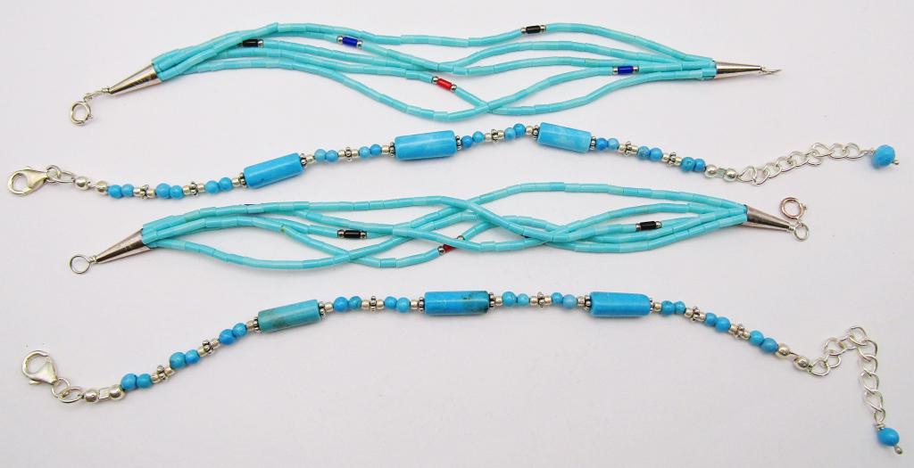 4-FAUX TURQUOISE & 925 BEADED BRACELETS: TOTAL 13 DWT