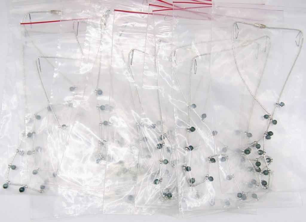 JEWELER'S LOT! (13)LIQUID SILVER TONED 16 INCH: NECKLACE WITH MALACHITE BEAD ACCENTS