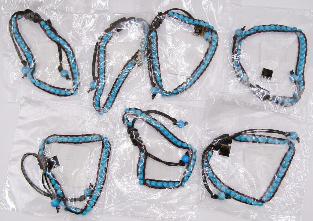 NEW IN PACKAGE! (7) TURQUOISE BEADED: SOUTHWESTERN LEATHER BRACELETS