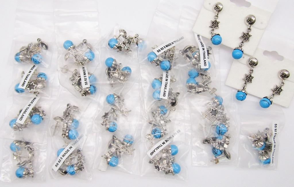 (23) PAIR EARRINGS MARCASITE STERLING / BLUE (1 of 3)