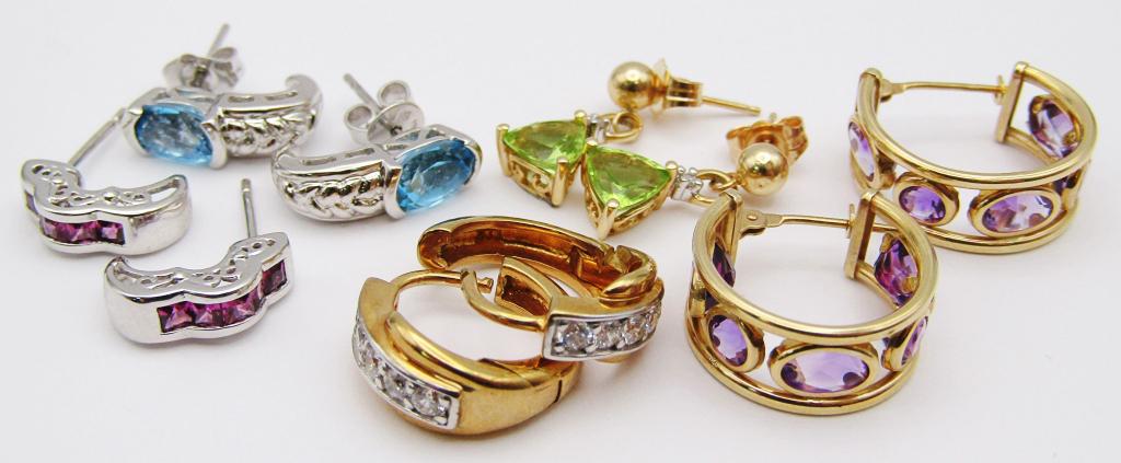 (5) 14k GOLD EARRING SETS w/GEMSTONES - ALL DIFF (1 of 3)