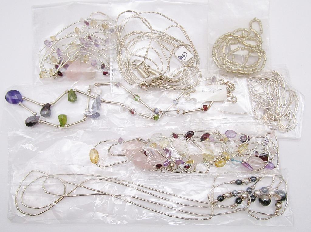(7) NEW LIQUID SILVER .925 & GEM NECKLACES (1 of 4)
