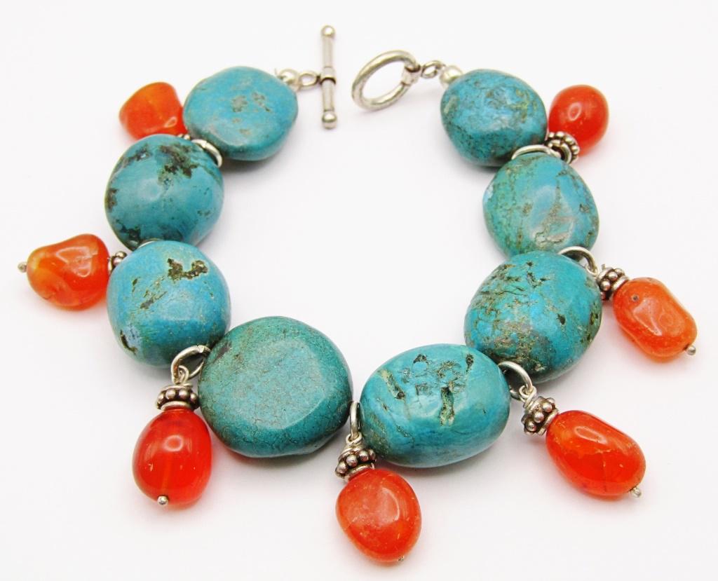 7.5 INCH LRG TURQUOISE BEADED BRACELET WITH (1 of 2)