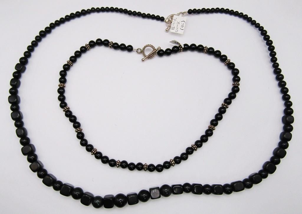 2-STERLING AND BLACK ONYX BEADED NECKLACES (1 of 3)