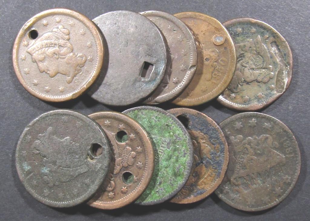 (10) HOLED / DAMAGED U.S. LARGE CENTS (1 of 2)