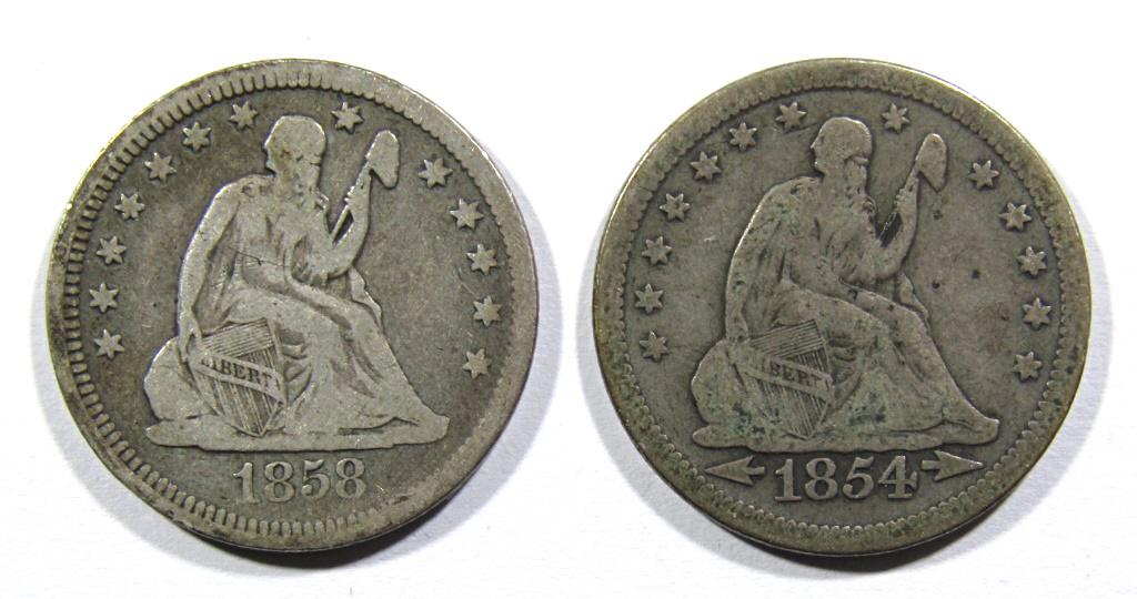 1854 & 1858 SEATED QUARTERS (1 of 2)