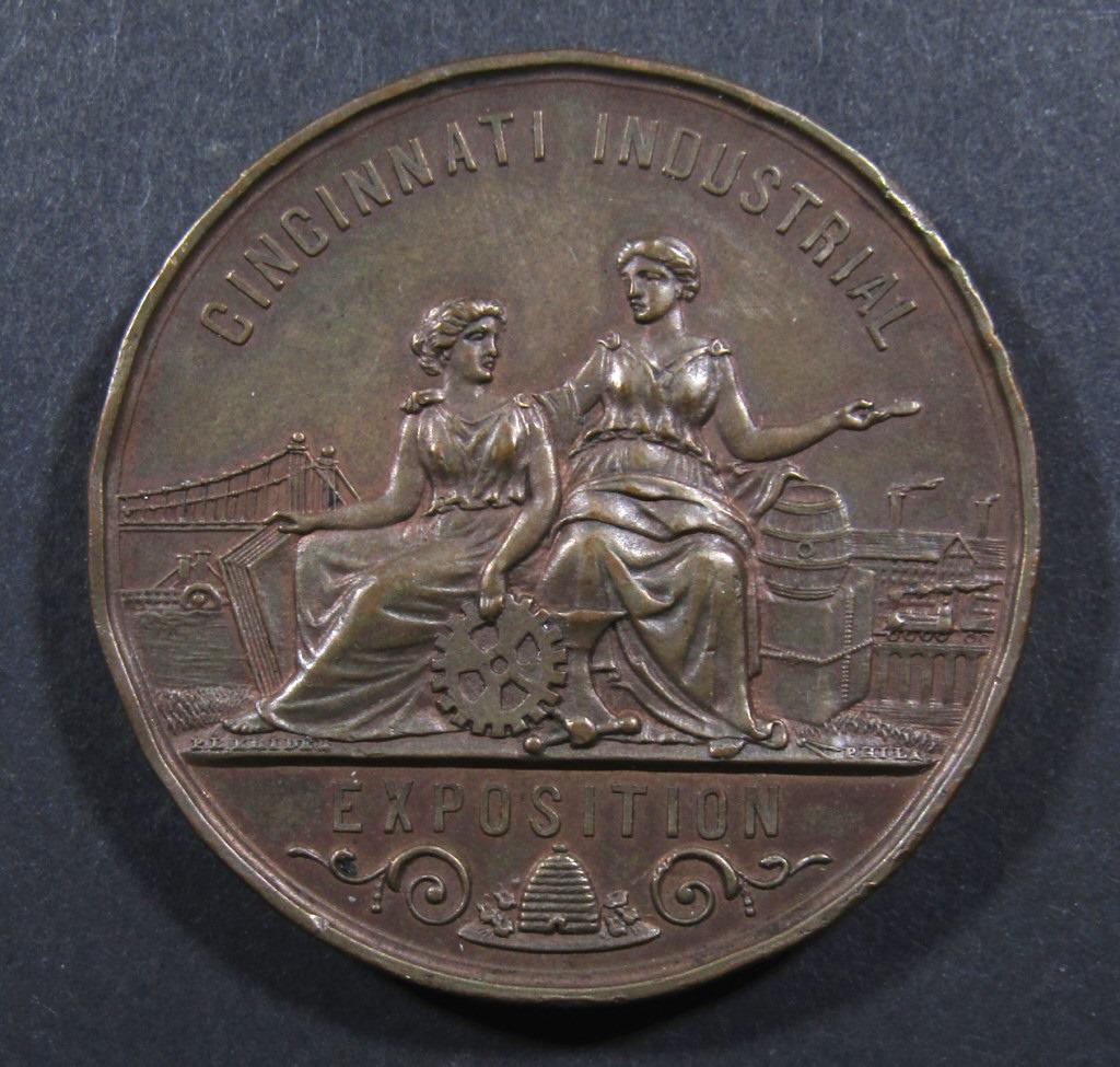 CINCINNATI INDUSTRIAL EXPOSITION MEDALLION: 1882 AWARD to Peacock & Rockenfield "Broom Press"