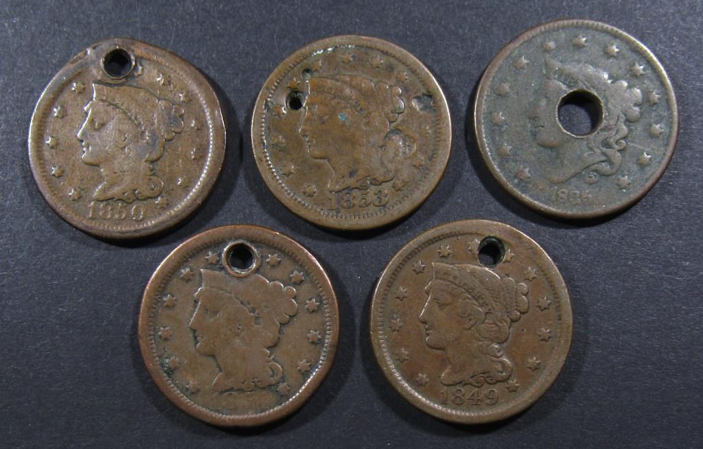 (5) HOLED LARGE CENTS w/DATES (1 of 2)