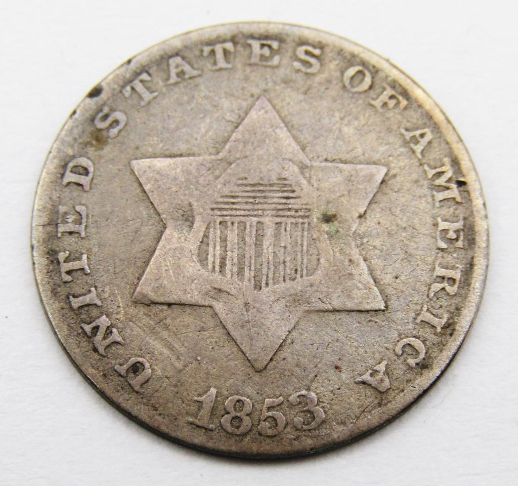 1853 THREE CENT SILVER VG (1 of 2)