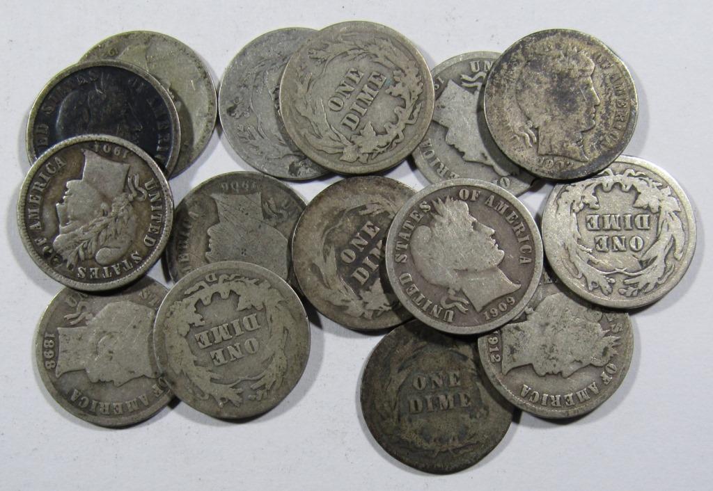 BARBER DIME LOT of 15 COINS (1 of 2)