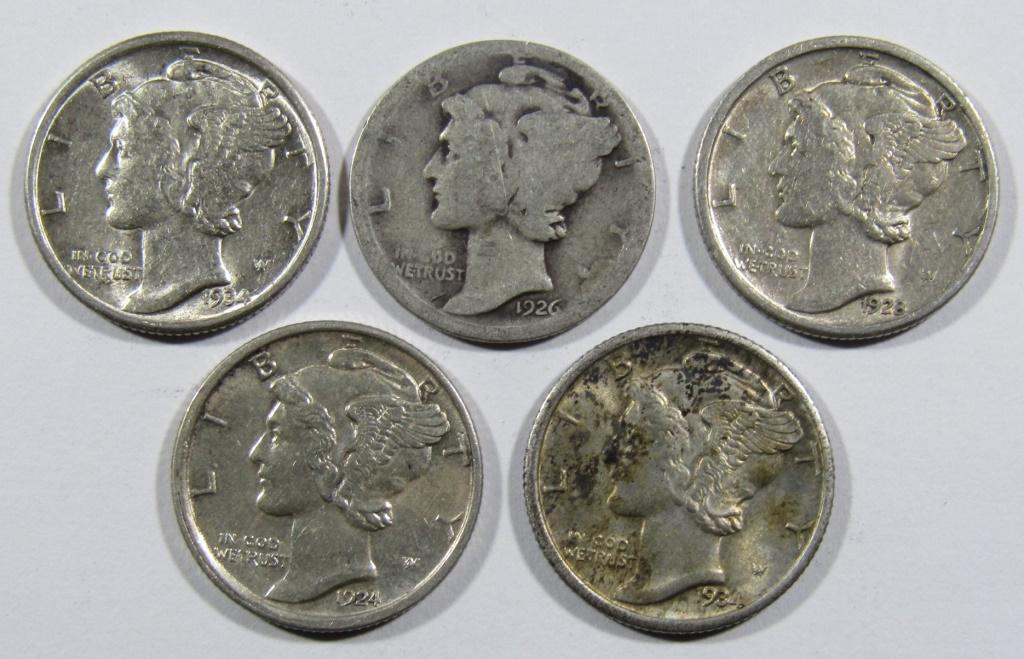 (5) MIXED DATE MERCURY DIMES AU/BU (1 of 2)