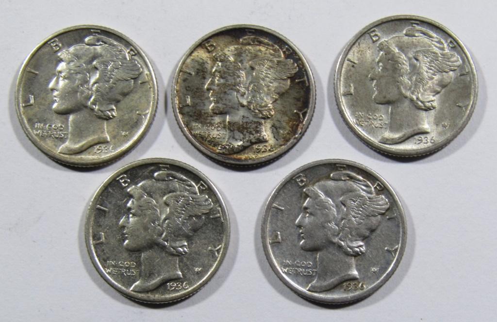 (5) 1936 MERCURY DIMES AU/BU (1 of 2)