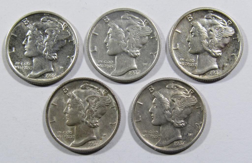(5) 1937 MERCURY DIMES AU/BU (1 of 2)
