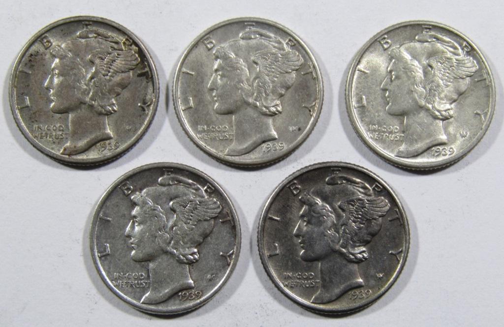 (5) 1939 MERCURY DIMES AU/BU (1 of 2)