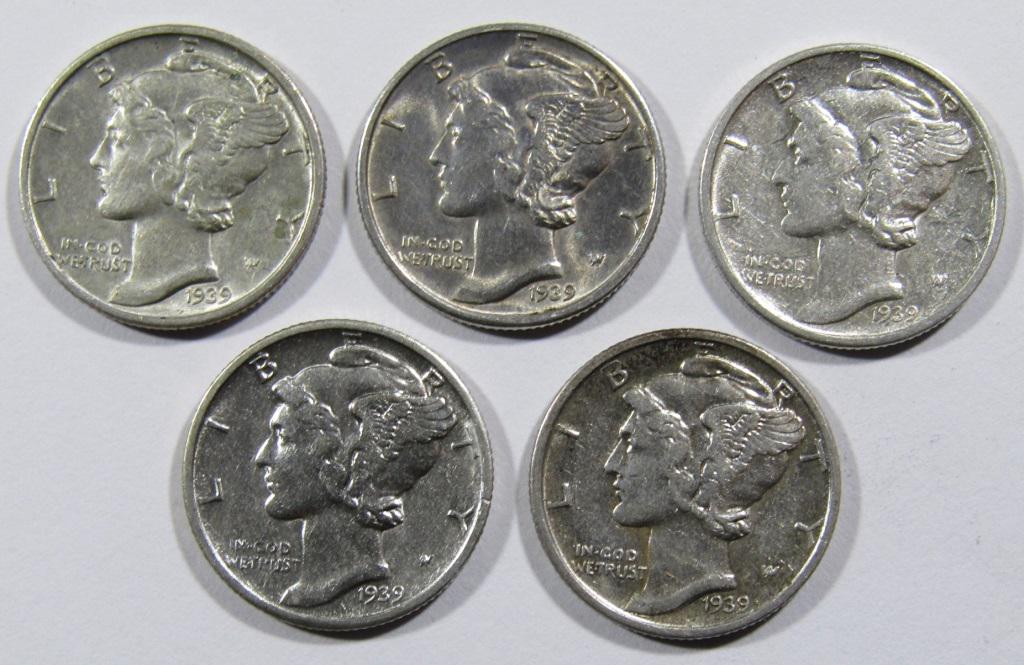 (5) 1939-D MERCURY DIMES AU/BU (1 of 2)