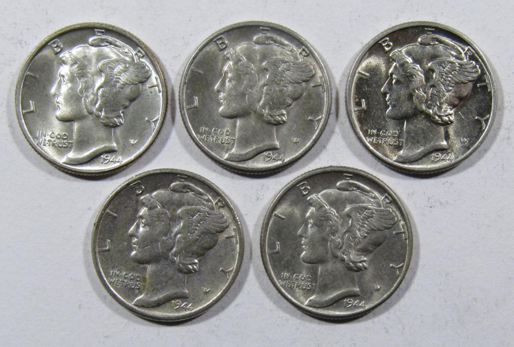 (5) 1944 MERCURY DIMES AU/BU (1 of 2)