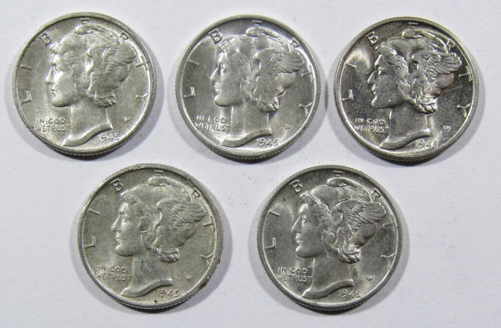 (5) 1945 MERCURY DIMES AU/BU (1 of 2)