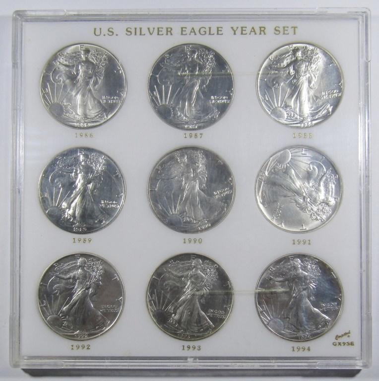 1986-1994 US SILVER EAGLE YEAR SET - BU (1 of 2)
