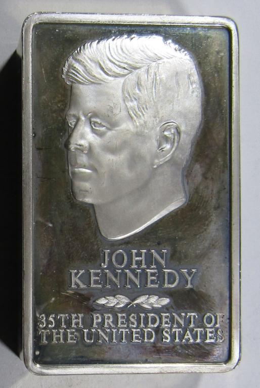 JOHN KENNEDY 35TH PRESIDENT INGOT:: 5000 GRAINS STERLING SILVER, PRESIDENTIAL INGOTS COLLECTION- FIRST EDITION.