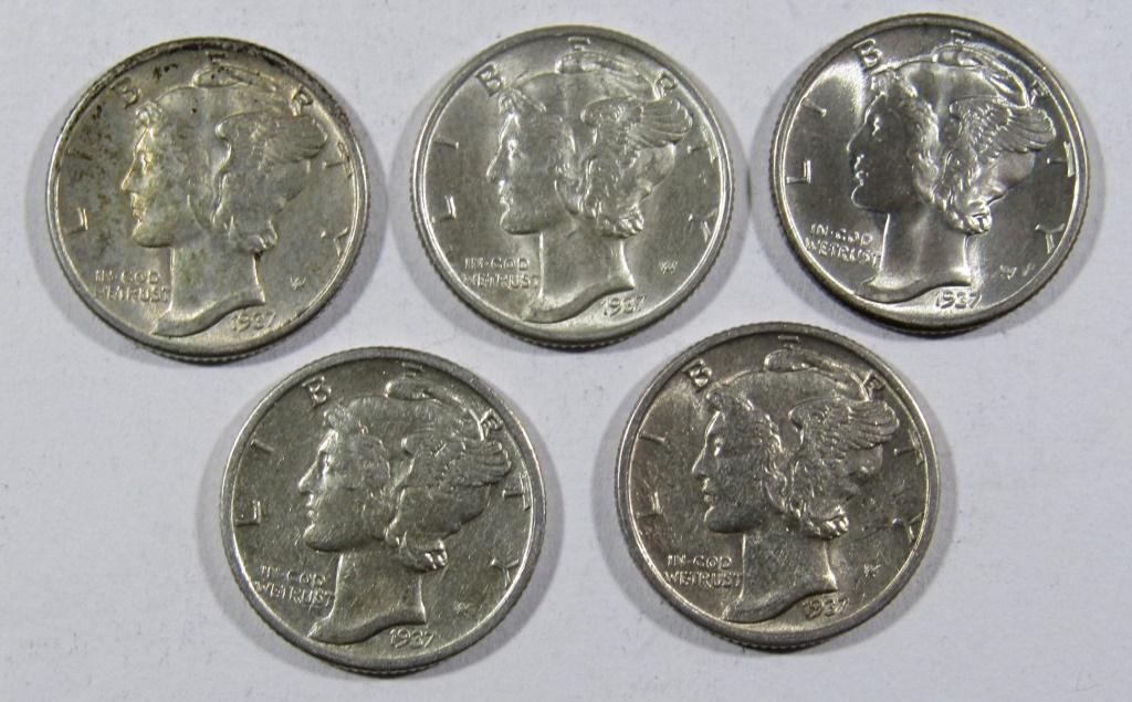 (5) 1937 MERCURY DIMES AU/BU (1 of 2)