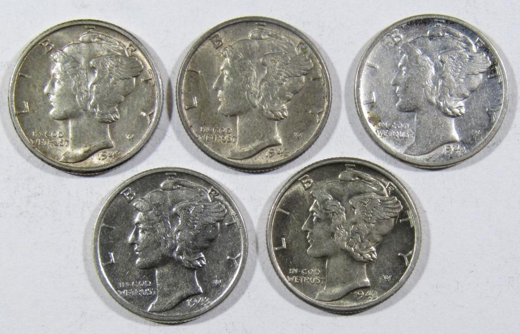 (5) 1943 MERCURY DIMES AU/BU (1 of 2)